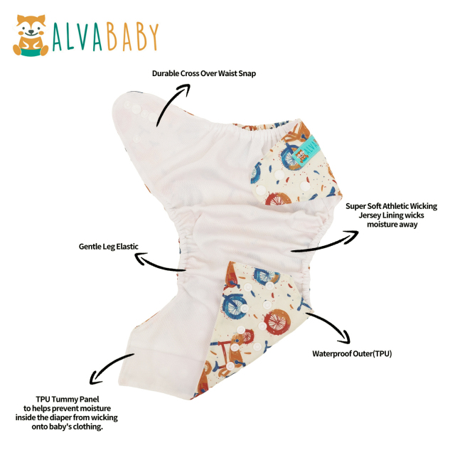 ALVABABY AWJ Lining Cloth Diaper with Tummy Panel for Babies  (WJT-ED20A)