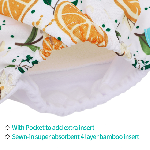 All In One Diaper with Pocket Sewn-in one 4-layer Bamboo blend insert-Orange(AO-EW15A)