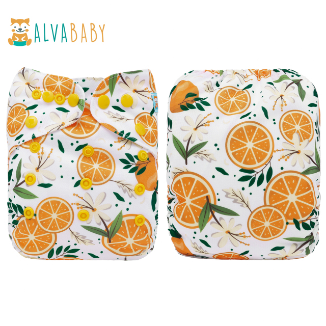 All In One Diaper with Pocket Sewn-in one 4-layer Bamboo blend insert-Orange(AO-EW15A)