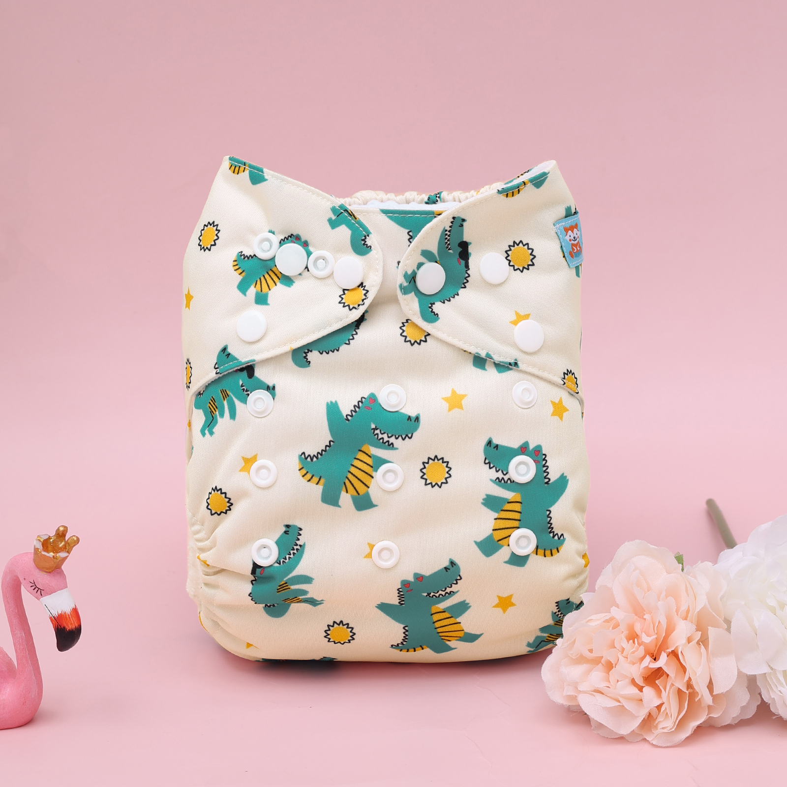 ALVABABY Positioning Cloth Diaper - One Size Adjustable Washable & Reusable Diaper for Babies and Toddlers (Dinosaur, YDP237A)