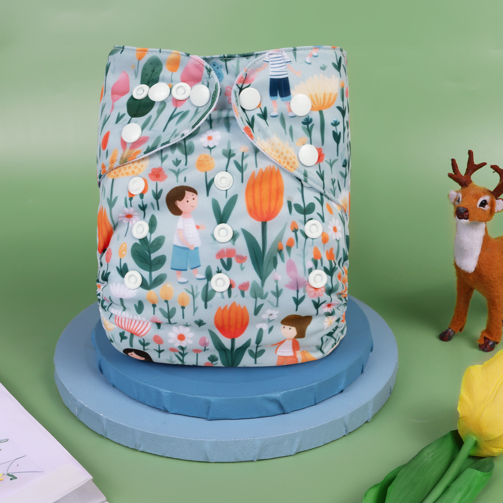 ALVABABY Positioning Cloth Diaper - One Size Adjustable Washable & Reusable Diaper for Babies and Toddlers (Tulip, YDP231A)