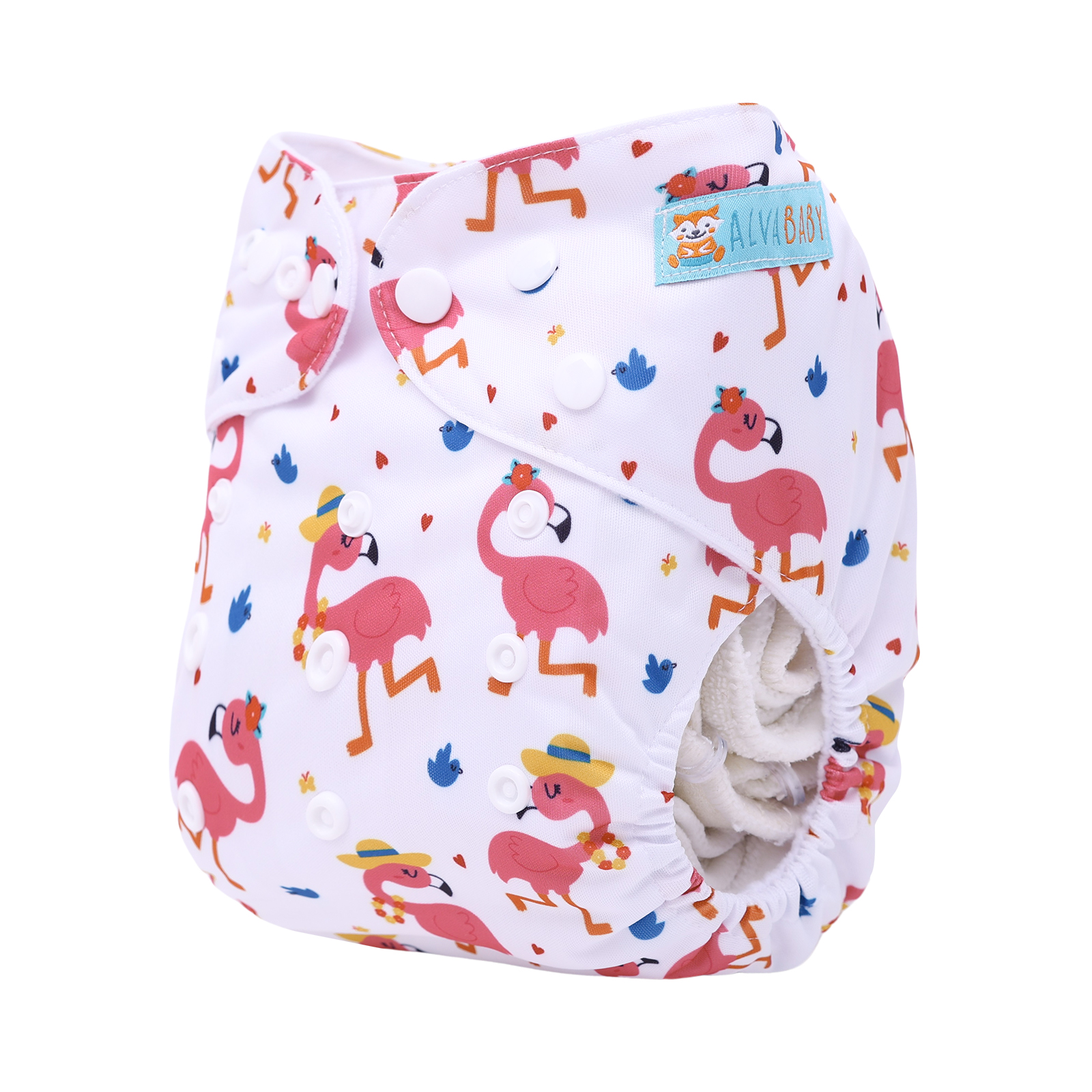 ALVABABY Positioning Cloth Diaper - One Size Adjustable Washable & Reusable Diaper for Babies and Toddlers (Flamingo, YDP235A)