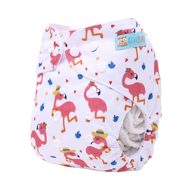 ALVABABY One Size Positioning Printed Cloth Diaper-Flamingo(YDP235A)