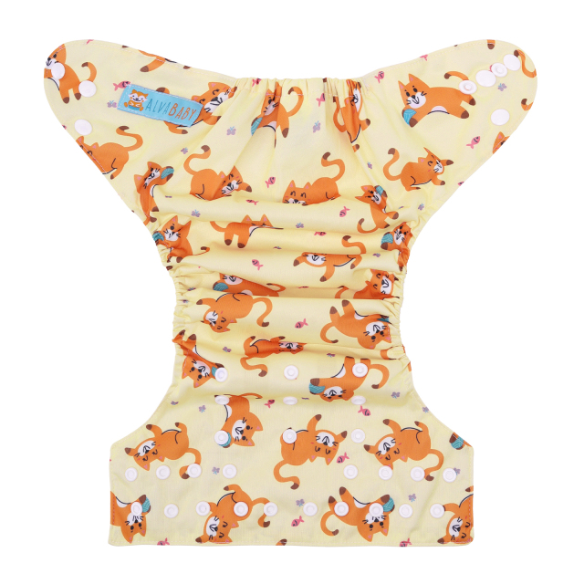 ALVABABY One Size Positioning Printed Cloth Diaper-Cat(YDP238A)