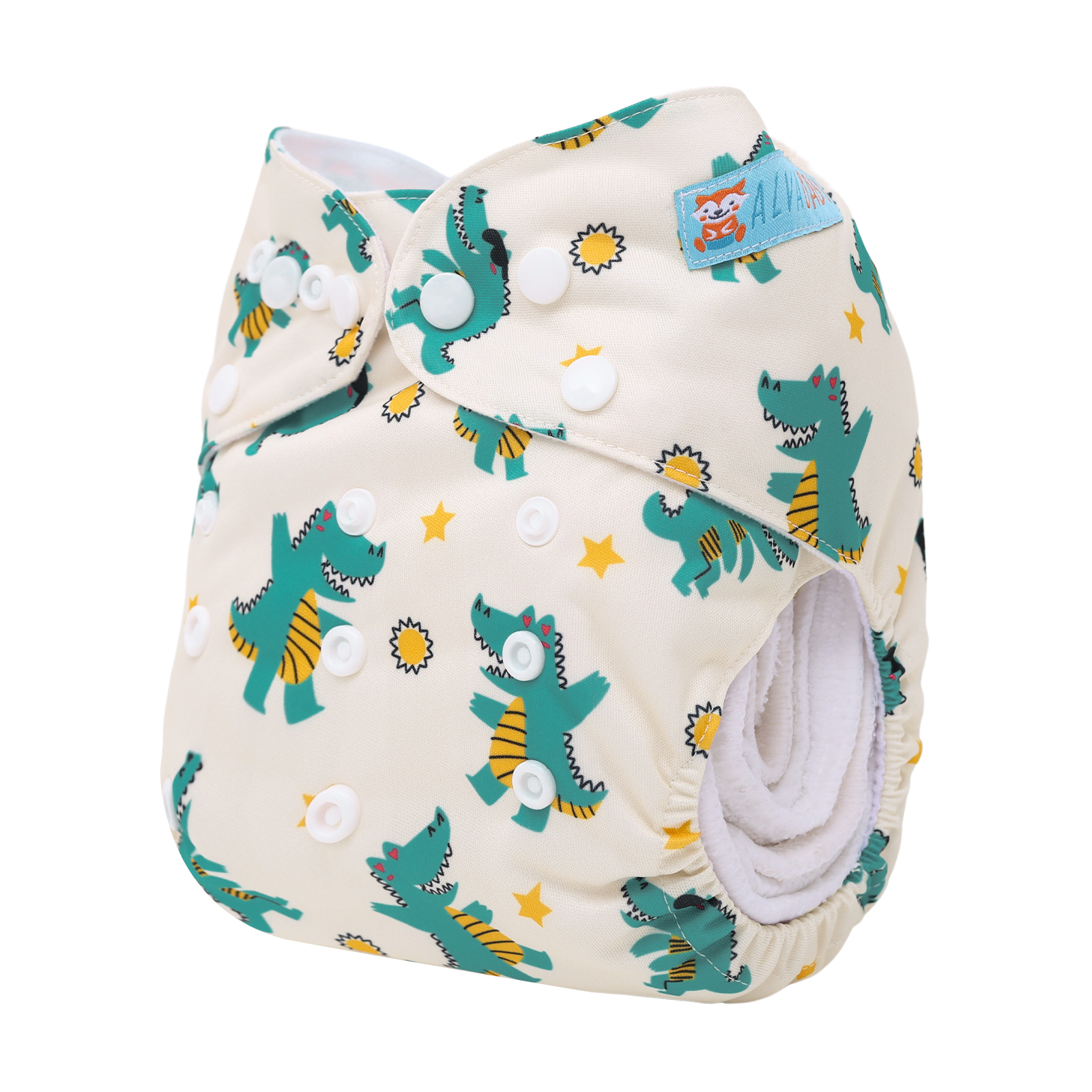 ALVABABY Positioning Cloth Diaper - One Size Adjustable Washable & Reusable Diaper for Babies and Toddlers (Dinosaur, YDP237A)