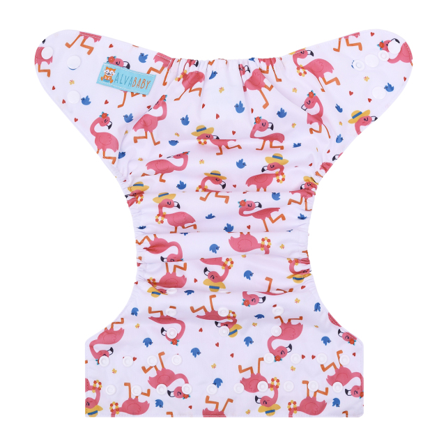 ALVABABY One Size Positioning Printed Cloth Diaper-Flamingo(YDP235A)