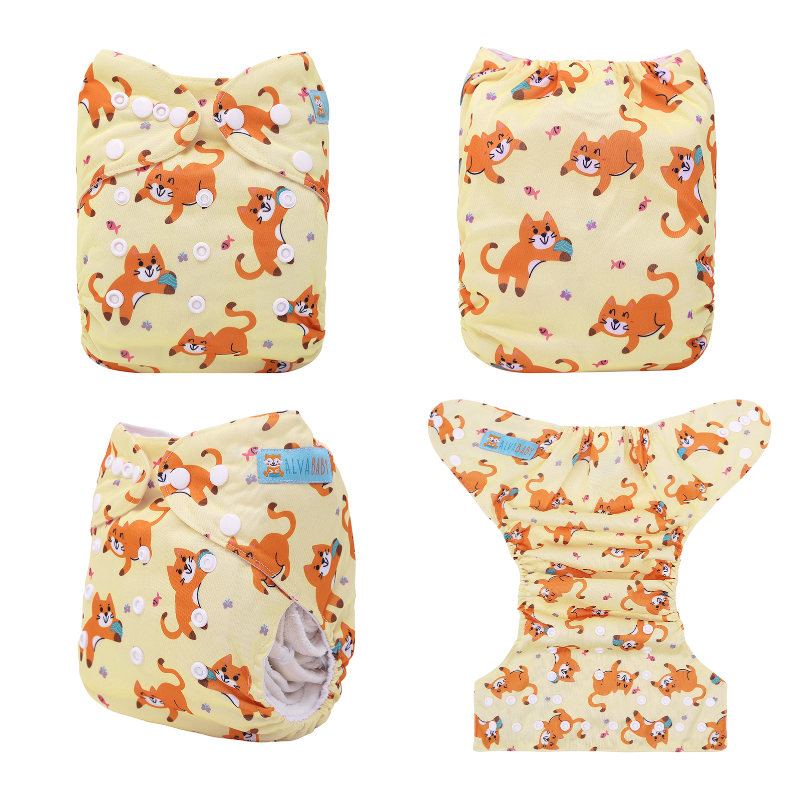 ALVABABY Positioning Cloth Diaper - One Size Adjustable Washable & Reusable Diaper for Babies and Toddlers (Cat, YDP238A)