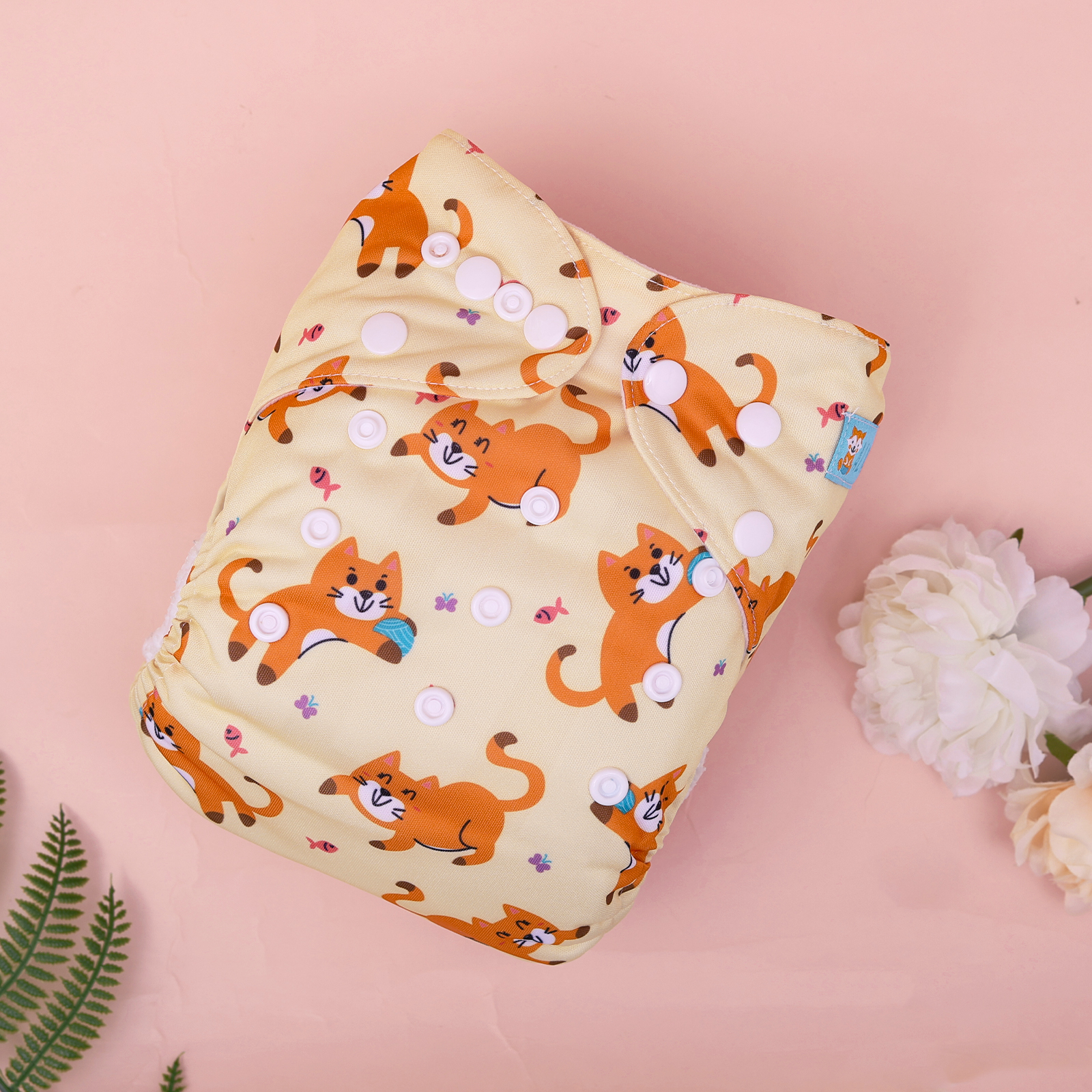 ALVABABY Positioning Cloth Diaper - One Size Adjustable Washable & Reusable Diaper for Babies and Toddlers (Cat, YDP238A)