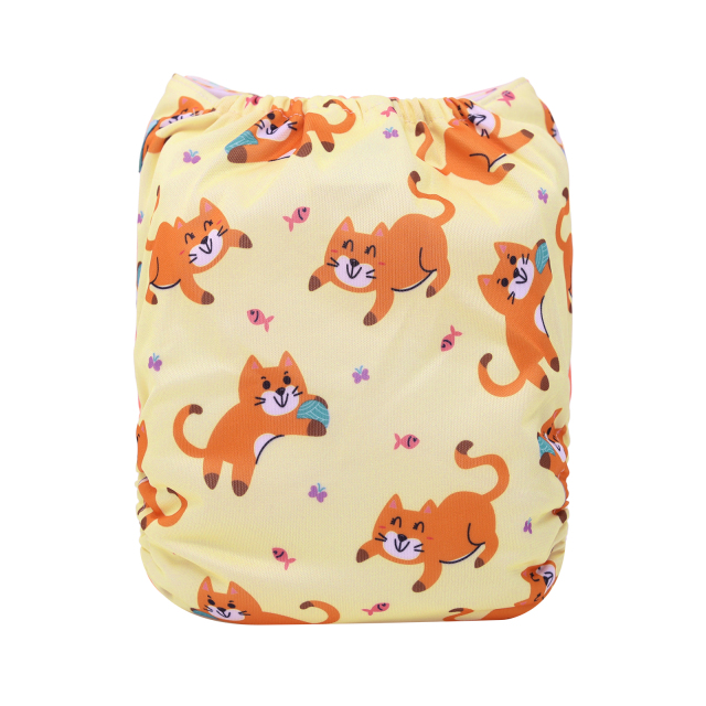 ALVABABY One Size Positioning Printed Cloth Diaper-Cat(YDP238A)