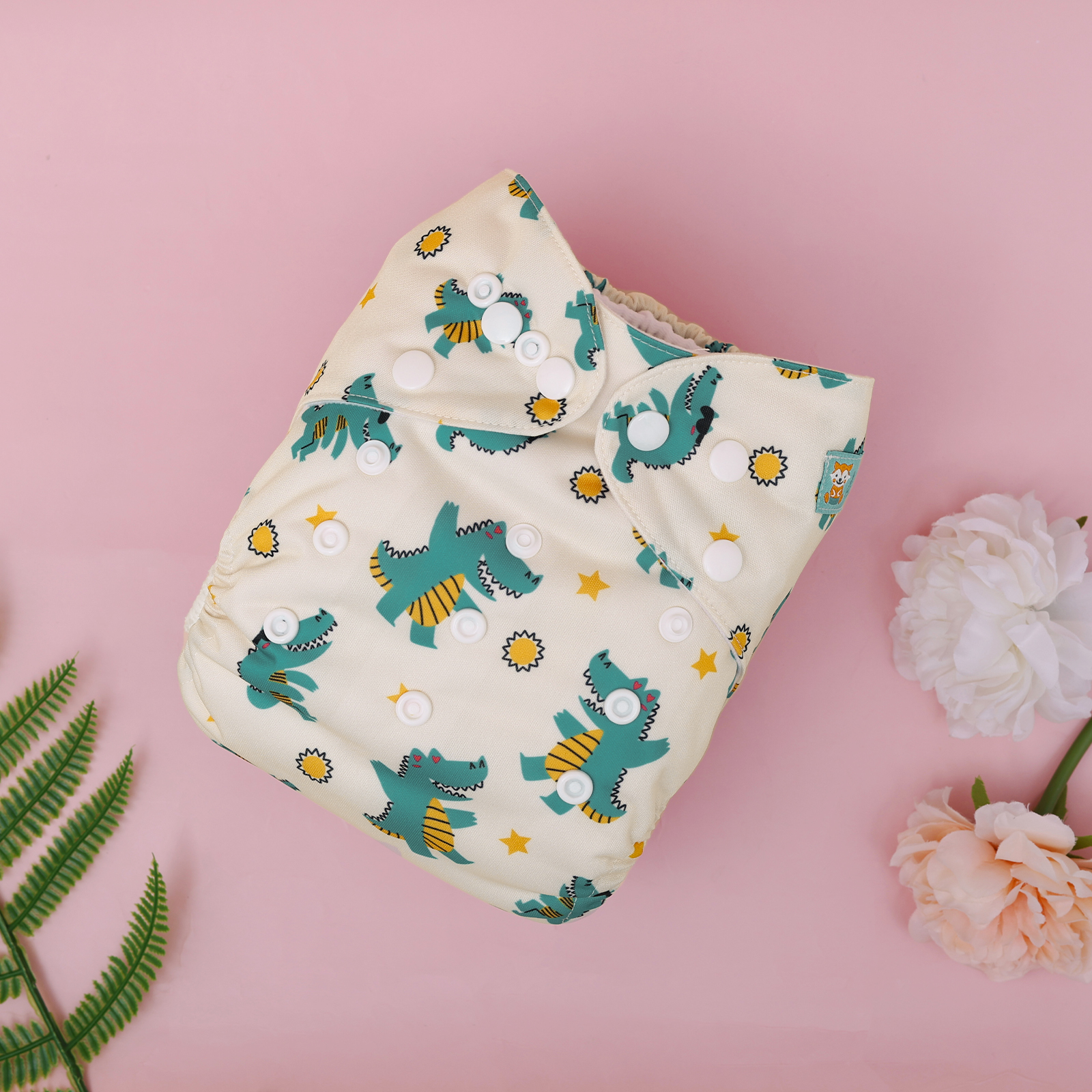 ALVABABY Positioning Cloth Diaper - One Size Adjustable Washable & Reusable Diaper for Babies and Toddlers (Dinosaur, YDP237A)