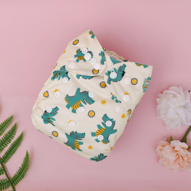 ALVABABY One Size Positioning Printed Cloth Diaper-Dinosaur(YDP237A)