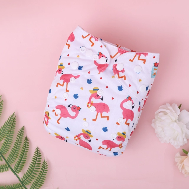 ALVABABY One Size Positioning Printed Cloth Diaper-Flamingo(YDP235A)