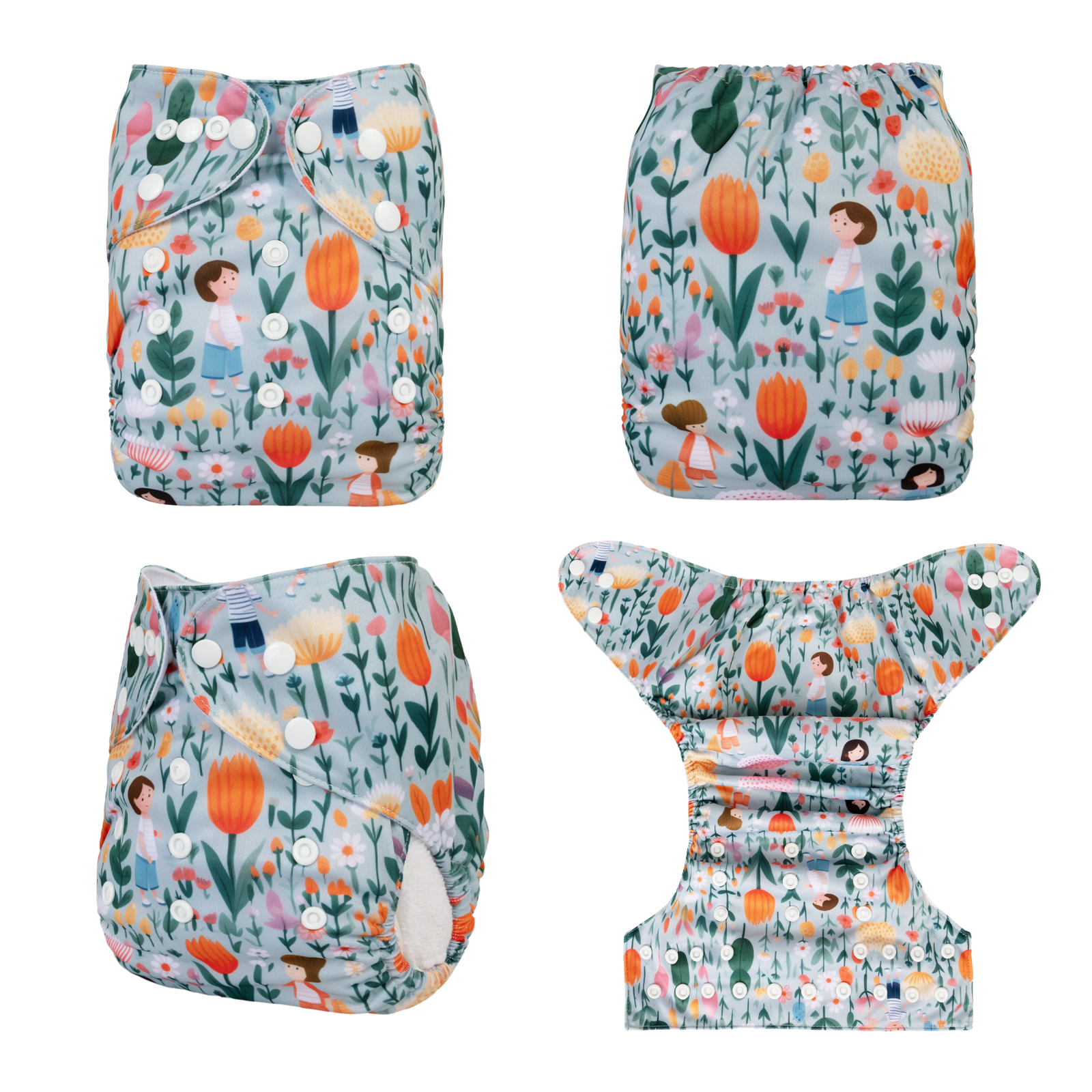 ALVABABY Positioning Cloth Diaper - One Size Adjustable Washable & Reusable Diaper for Babies and Toddlers (Tulip, YDP231A)