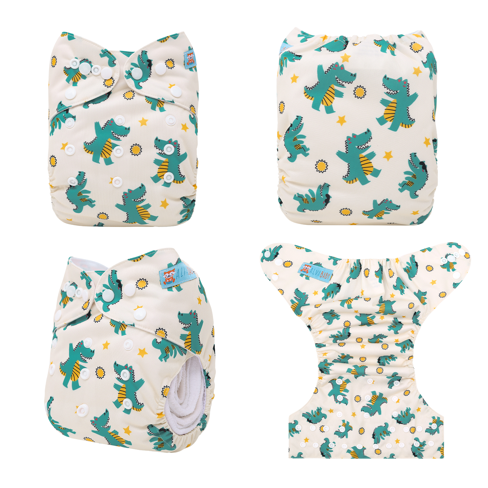 ALVABABY Positioning Cloth Diaper - One Size Adjustable Washable & Reusable Diaper for Babies and Toddlers (Dinosaur, YDP237A)