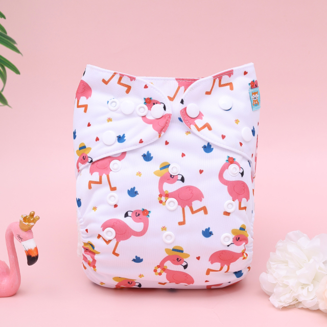 ALVABABY One Size Positioning Printed Cloth Diaper-Flamingo(YDP235A)