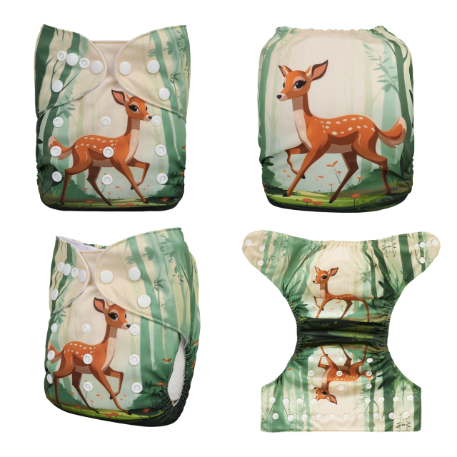 ALVABABY One Size Positioning Printed Cloth Diaper-Deer(YDP230A)