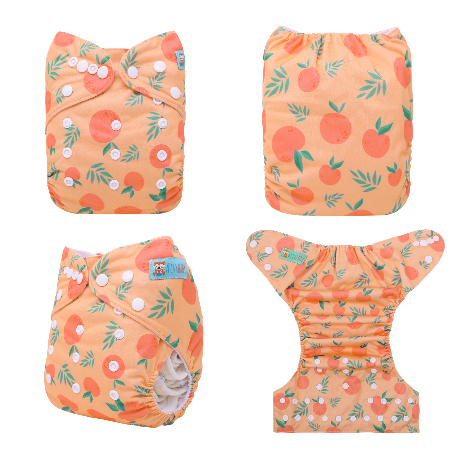ALVABABY Print Cloth Diaper - One Size Adjustable Washable & Reusable Diaper for Babies and Toddlers (Orange, H453A)