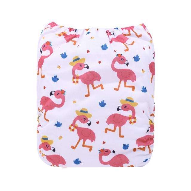 ALVABABY One Size Positioning Printed Cloth Diaper-Flamingo(YDP235A)