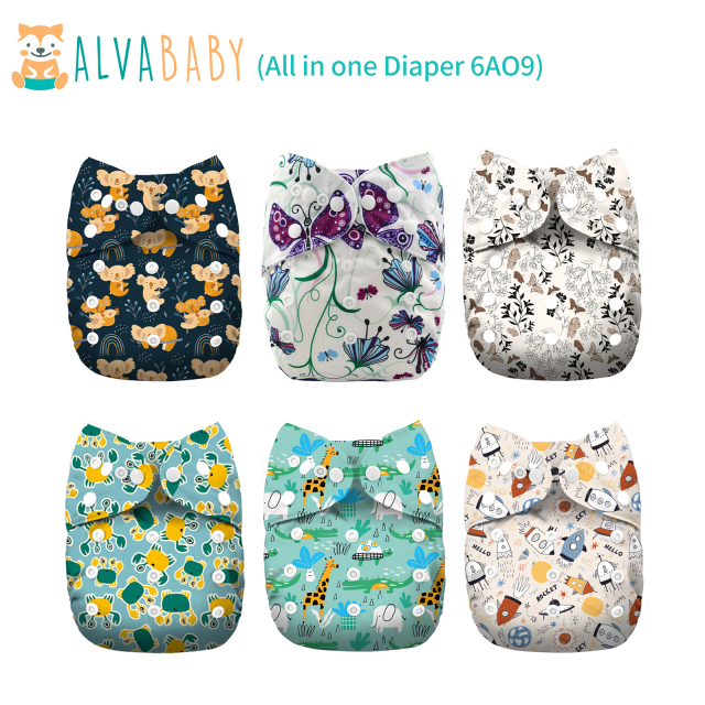 6-Pack All In One Diapers - One Size Adjustable & Reusable AIO Cloth Diaper for Infants & Toddlers