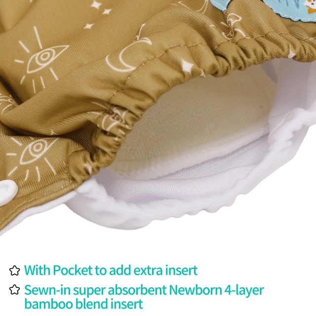 Newborn all In One Diaper with Pocket Sewn-in one Newborn 4-layer Bamboo blend insert-(SAO-EW07A)