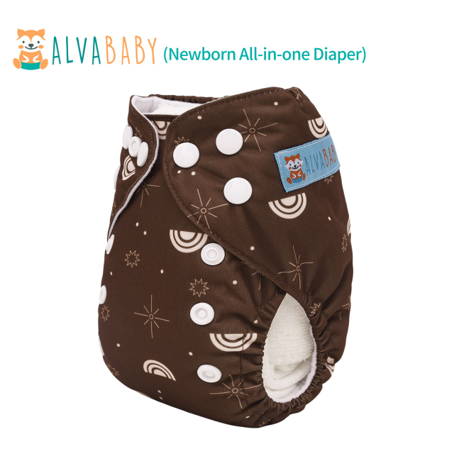 Newborn all In One Diaper with Pocket Sewn-in one Newborn 4-layer Bamboo blend insert-(SAO-EW10A)