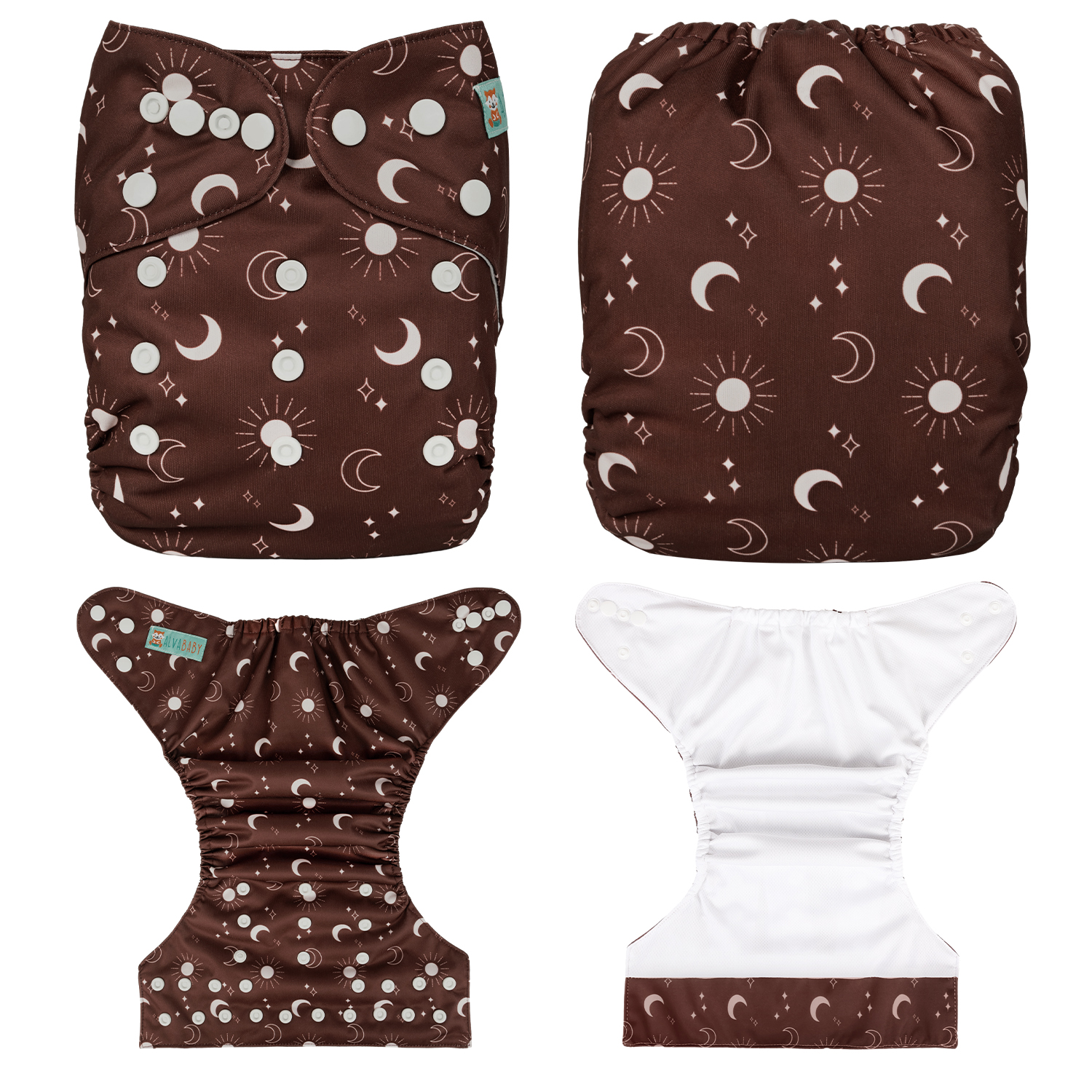 ALVABABY AWJ Lining Cloth Diaper with Tummy Panel for Babies -Moon & Sun (WJT-EW08A)