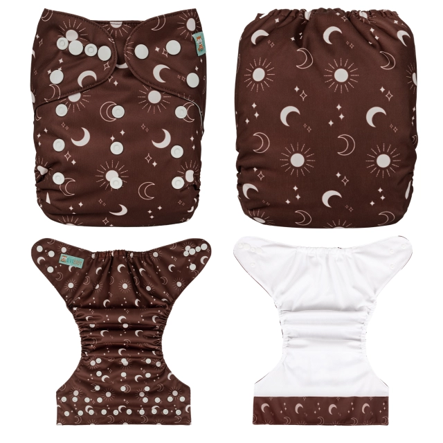 ALVABABY AWJ Lining Cloth Diaper with Tummy Panel for Babies -Moon & Sun (WJT-EW08A)