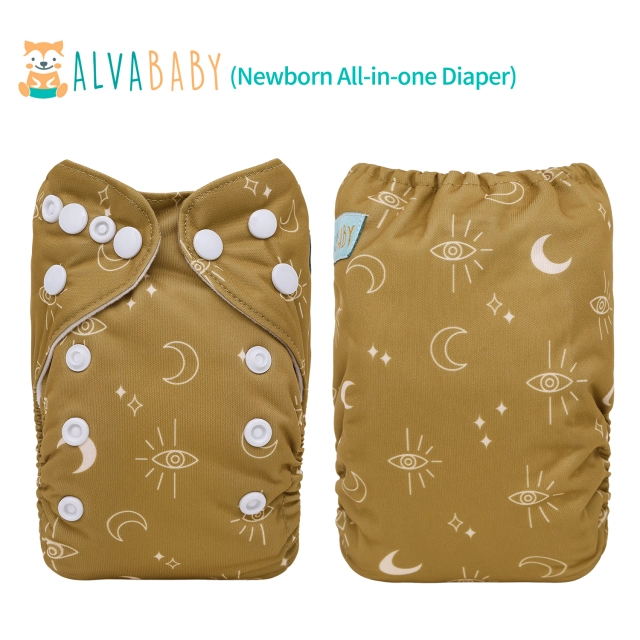 Newborn all In One Diaper with Pocket Sewn-in one Newborn 4-layer Bamboo blend insert-(SAO-EW07A)