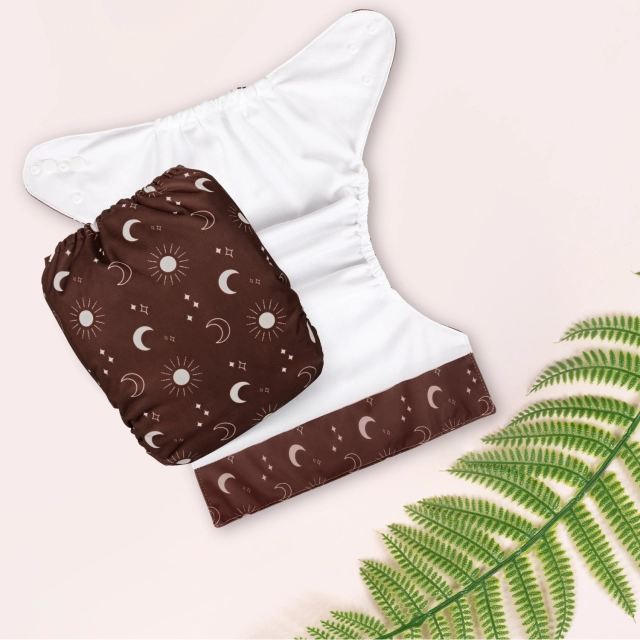 ALVABABY AWJ Lining Cloth Diaper with Tummy Panel for Babies -Moon & Sun (WJT-EW08A)
