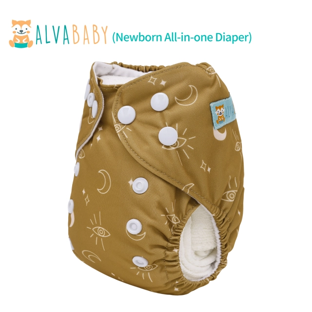 Newborn all In One Diaper with Pocket Sewn-in one Newborn 4-layer Bamboo blend insert-(SAO-EW07A)