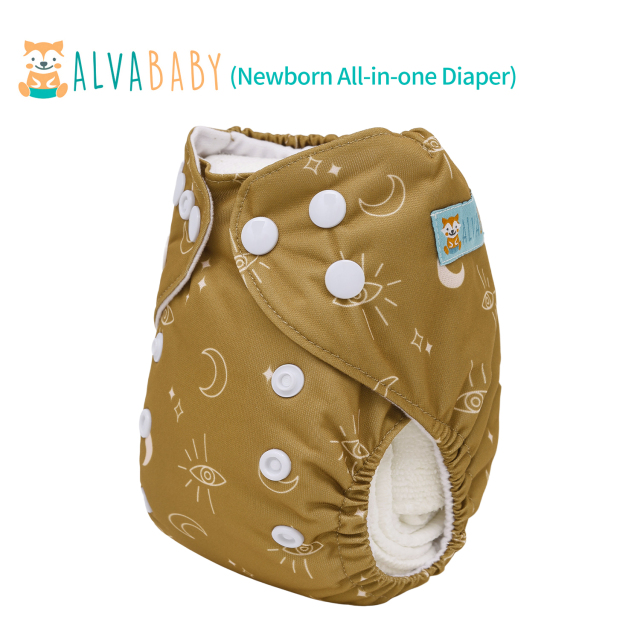 Newborn all In One Diaper with Pocket Sewn-in one Newborn 4-layer Bamboo blend insert-(SAO-EW07A)