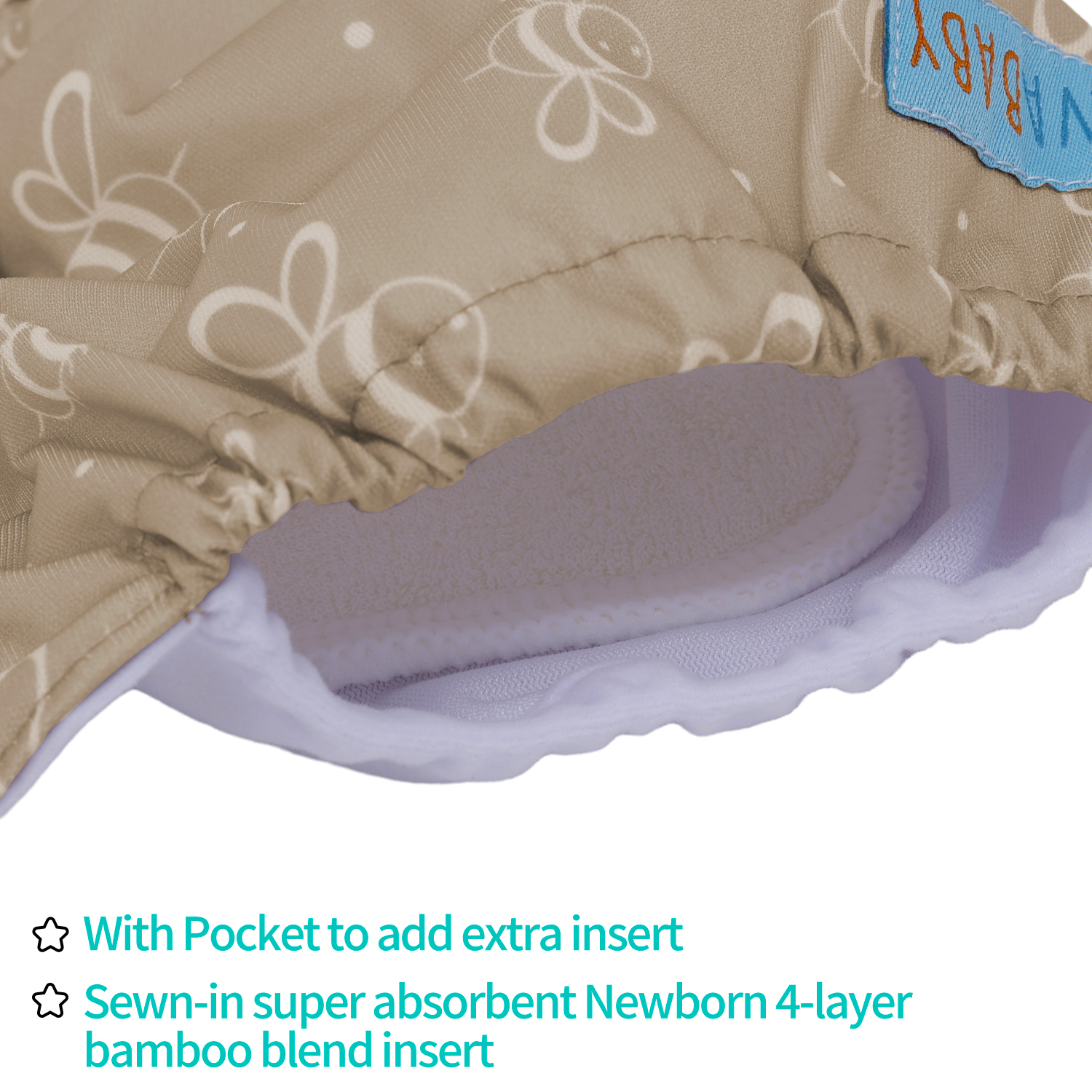 Newborn all In One Diaper with Pocket Sewn-in one Newborn 4-layer Bamboo blend insert-(SAO-EW16A)