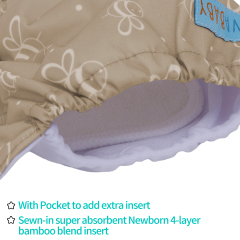 Newborn all In One Diaper with Pocket Sewn-in one Newborn 4-layer Bamboo blend insert-(SAO-EW16A)