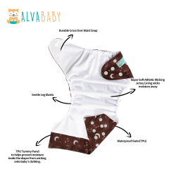 ALVABABY AWJ Lining Cloth Diaper with Tummy Panel for Babies -Moon & Sun (WJT-EW08A)