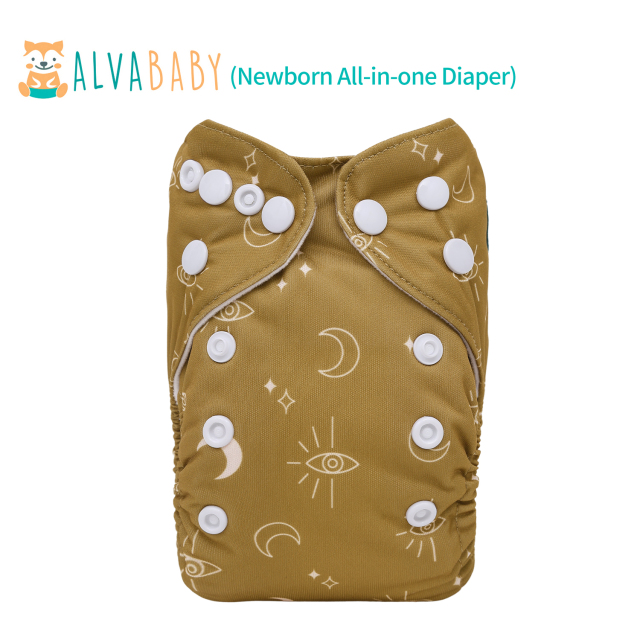 Newborn all In One Diaper with Pocket Sewn-in one Newborn 4-layer Bamboo blend insert-(SAO-EW07A)