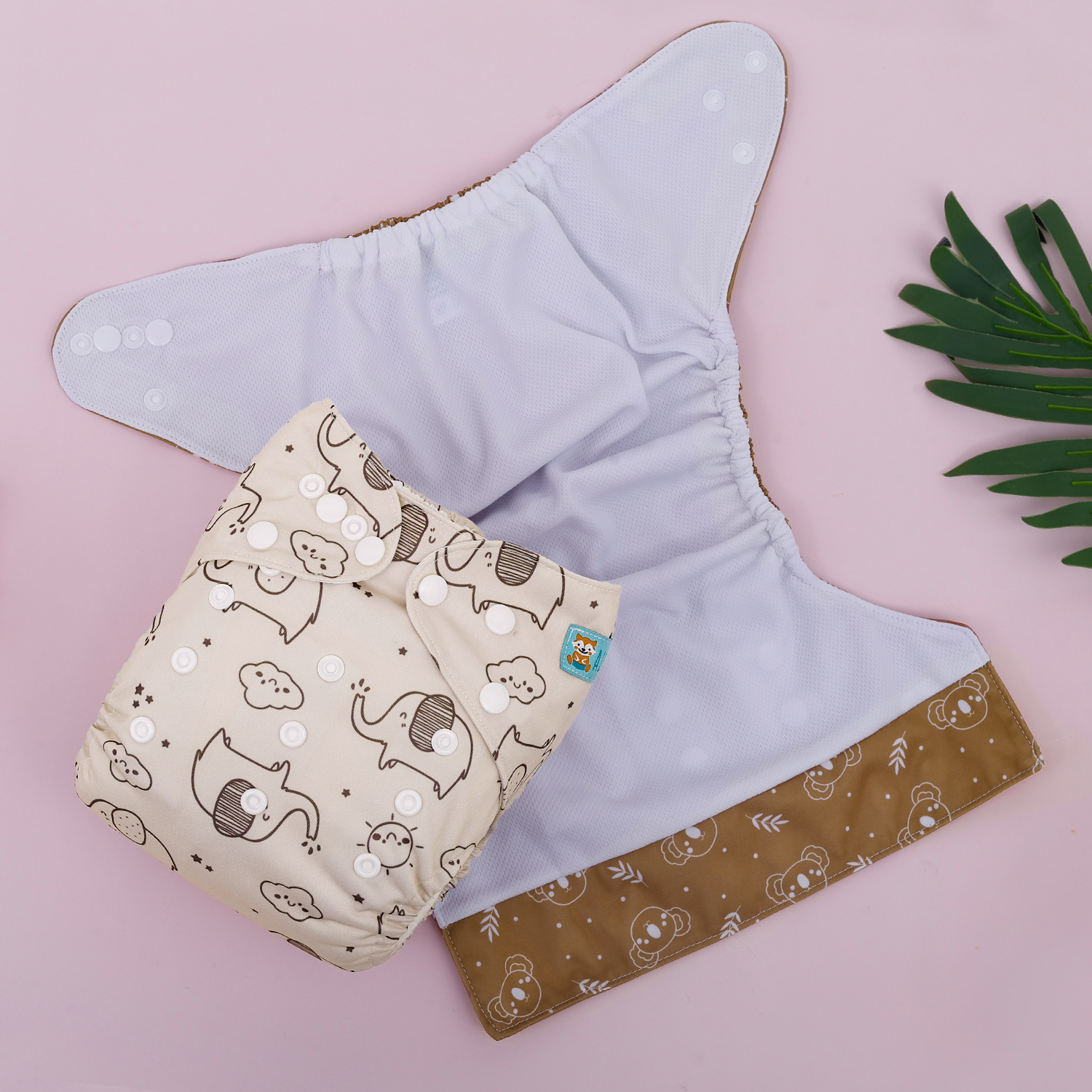 ALVABABY AWJ Lining Cloth Diaper with Tummy Panel for Babies (Elephant, WJT-EW18A)