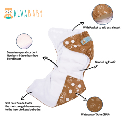 Newborn all In One Diaper with Pocket Sewn-in one Newborn 4-layer Bamboo blend insert-(SAO-EW17A)