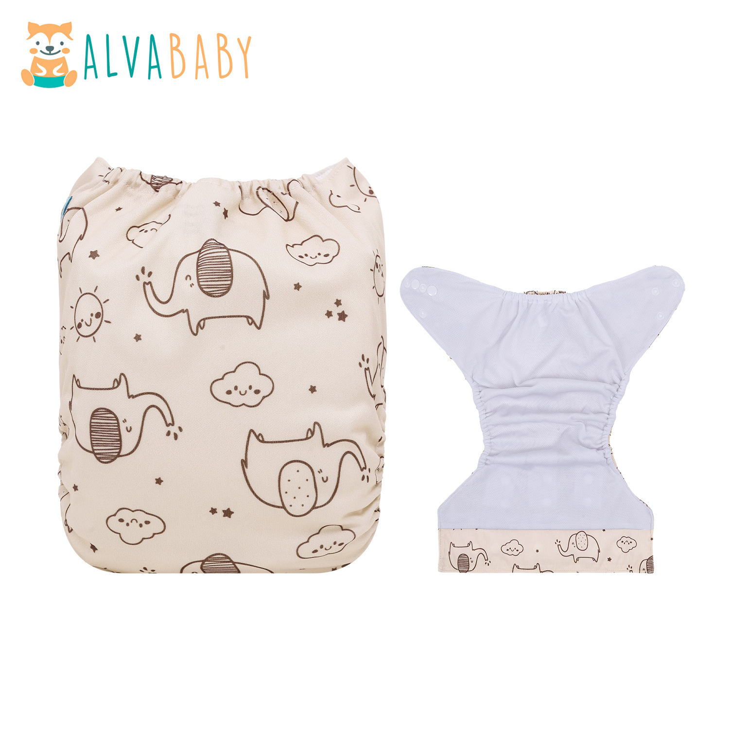 ALVABABY AWJ Lining Cloth Diaper with Tummy Panel for Babies (Elephant, WJT-EW18A)