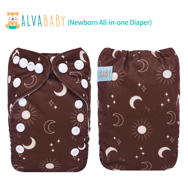 Newborn all In One Diaper with Pocket Sewn-in one Newborn 4-layer Bamboo blend insert-(SAO-EW08A)