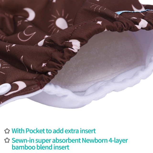 Newborn all In One Diaper with Pocket Sewn-in one Newborn 4-layer Bamboo blend insert-(SAO-EW08A)