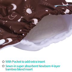 Newborn all In One Diaper with Pocket Sewn-in one Newborn 4-layer Bamboo blend insert-(SAO-EW08A)