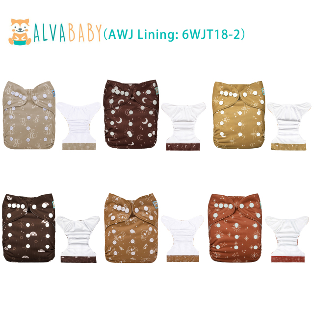 (All packs) ALVABABY AWJ Cloth Diapers 6 Pack with 6pcs 4-Layer-Bamboo-Inserts One Size Adjustable Washable Reusable Pocket Cloth Diapers for Baby Boys and Girls