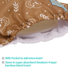 Newborn all In One Diaper with Pocket Sewn-in one Newborn 4-layer Bamboo blend insert-(SAO-EW17A)