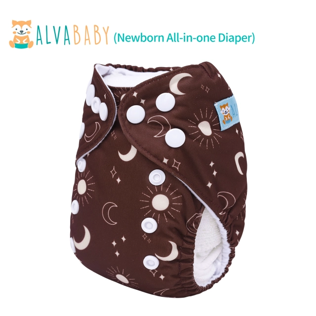 Newborn all In One Diaper with Pocket Sewn-in one Newborn 4-layer Bamboo blend insert-(SAO-EW08A)
