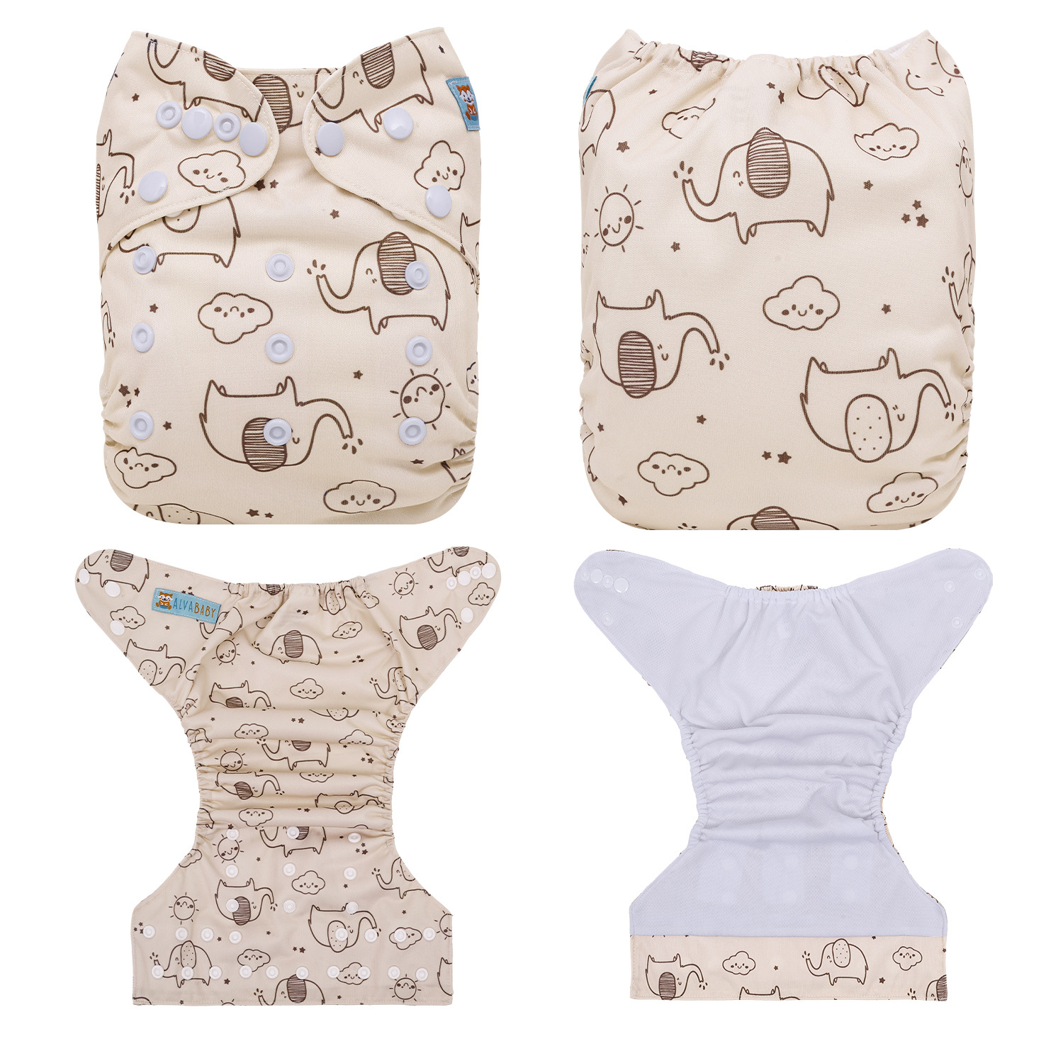 ALVABABY AWJ Lining Cloth Diaper with Tummy Panel for Babies (Elephant, WJT-EW18A)