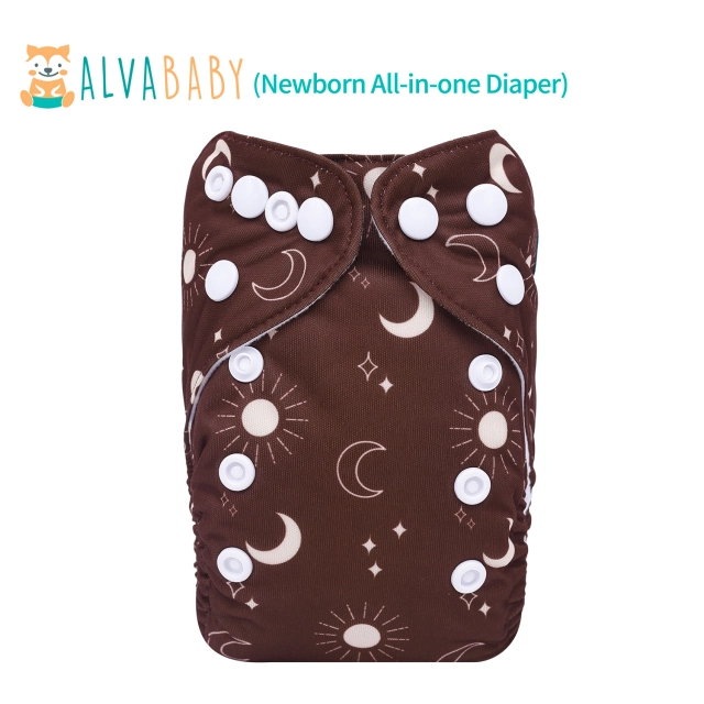 Newborn all In One Diaper with Pocket Sewn-in one Newborn 4-layer Bamboo blend insert-(SAO-EW08A)