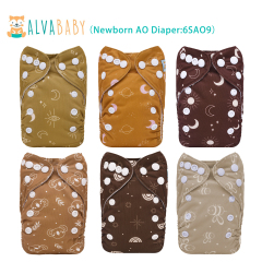 (All Packs) Newborn Cloth Diapers 6 Pack with 6 Microfiber Inserts Adjustable Washable Reusable for Baby Girls and Boys