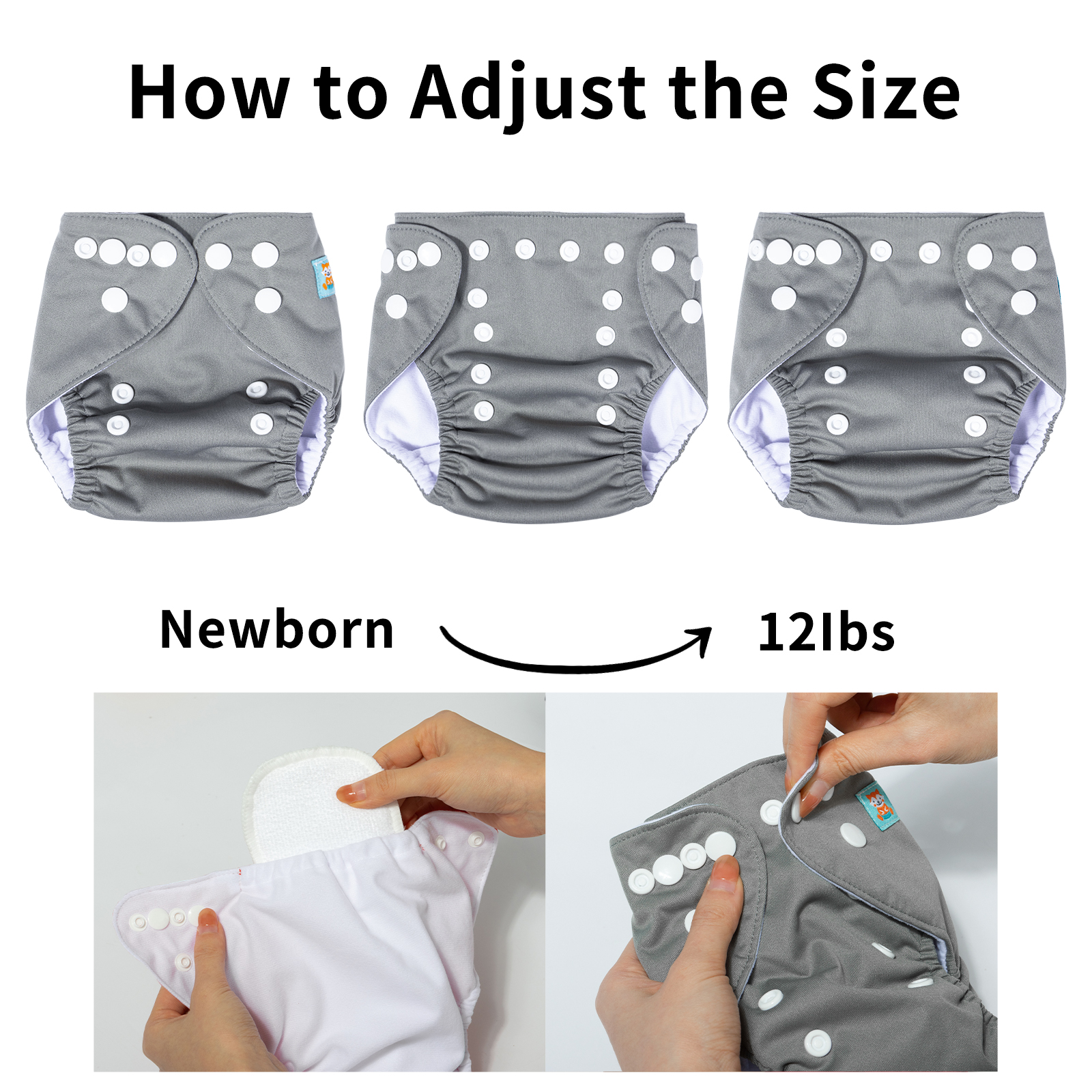 ALVABABY Newborn Cloth Diaper - Adjustable,Washable,Reusable Cloth Diaper with Pocket for Baby under 12lbs (SB29A Grey)