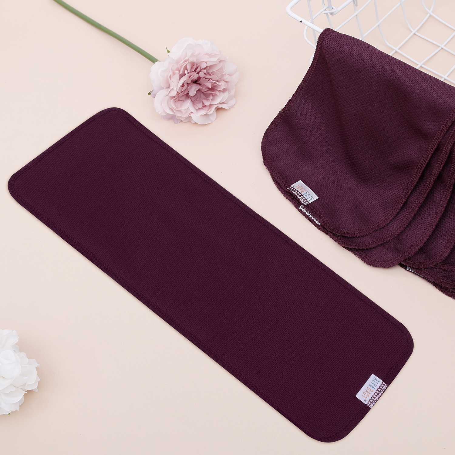 ALVABABY Reusable AWJ Liners 10 Pack Infant Baby Athletic Wicking Jersey Cloth Diaper Liners - Burgundy 10RL1A-01