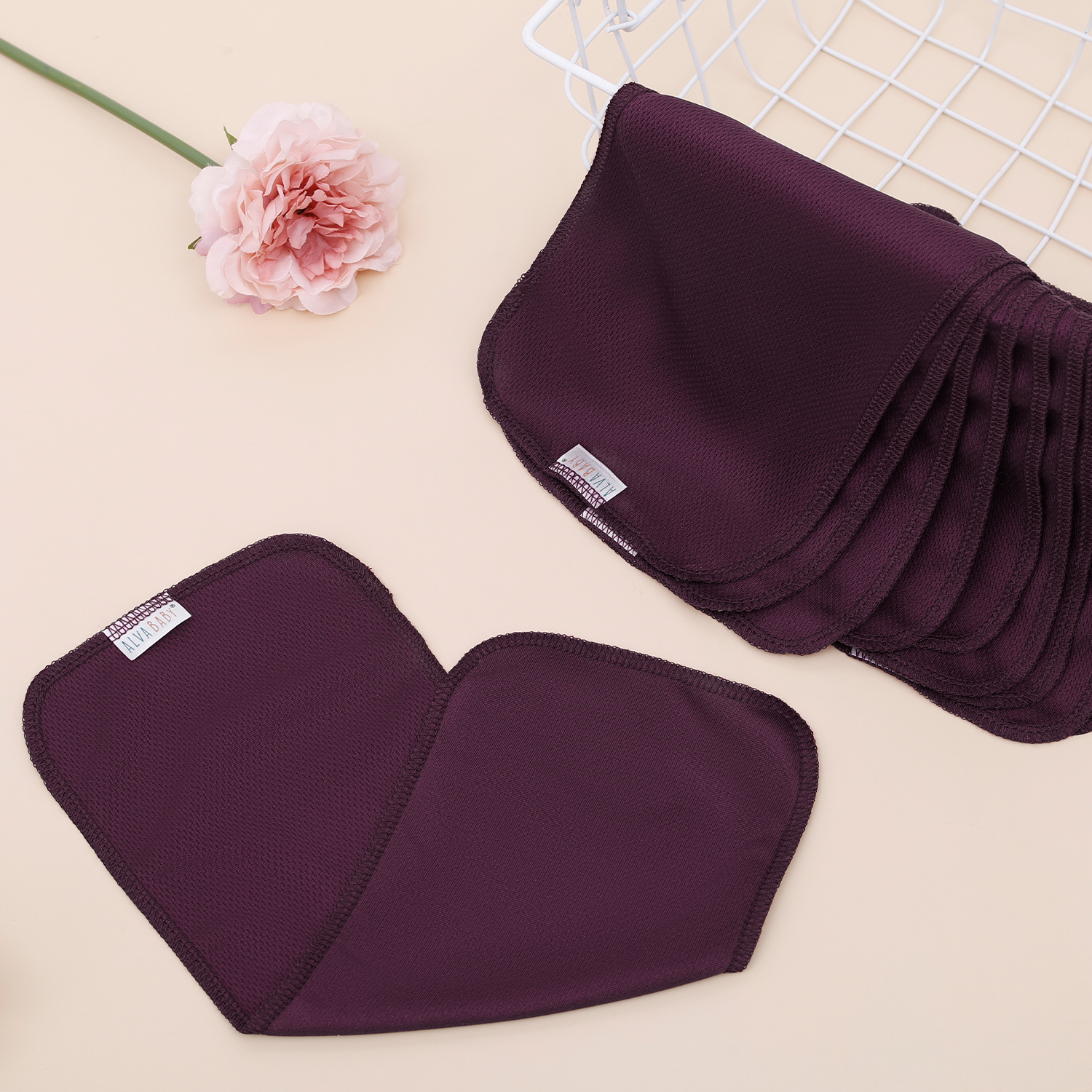 ALVABABY Reusable AWJ Liners 10 Pack Infant Baby Athletic Wicking Jersey Cloth Diaper Liners - Burgundy 10RL1A-01